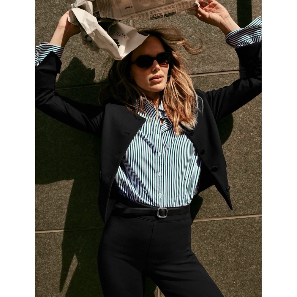 NWT Spanx Relaxed Fit Poplin Button Down Shirt Stripe